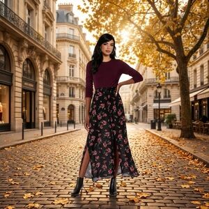 High Rise Floral Center Slit Maxi Skirt Size Small